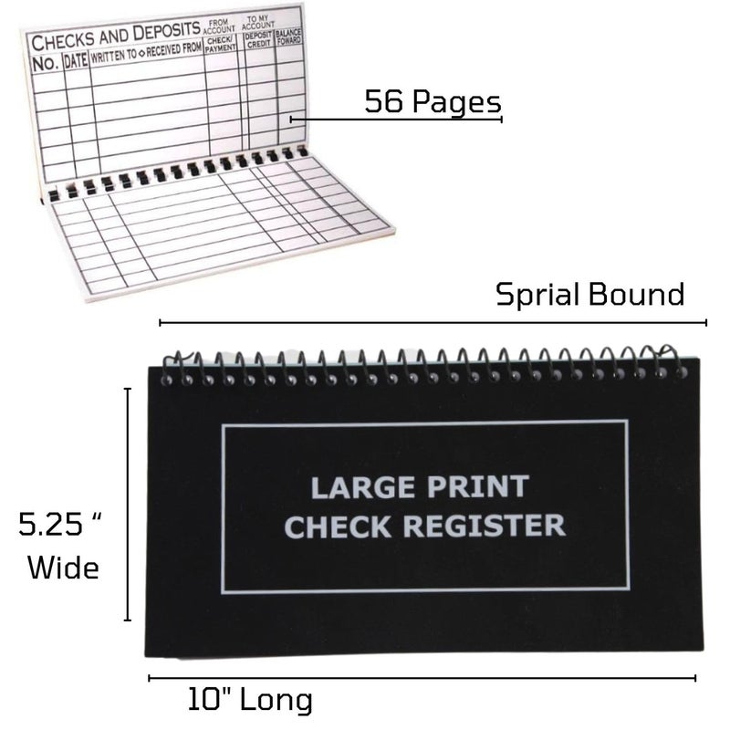 Bandwagon Jumbo Print Check Register Book - Large Print, Easy-to-Read, Spiral Bound, 56 Pages for Personal Accounting, Easy Transaction Reference, 10"L x 5Â¼"W - Image 2